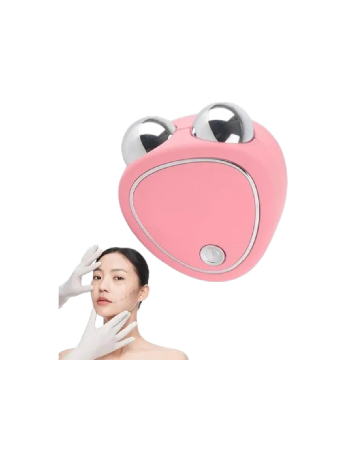 Estimulador facial rosa con dos esferas metálicas