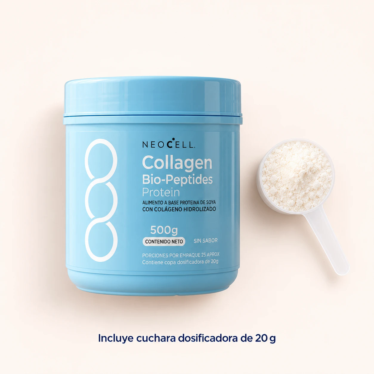 Tarro de 500 g con cuchara dosificadora de 20 g incluida