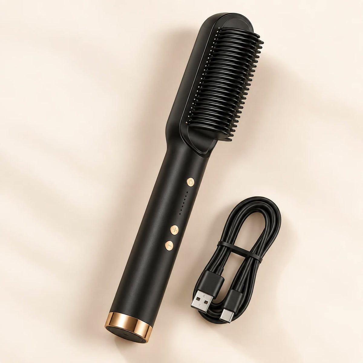Cepillo alisador negro con su cable USB